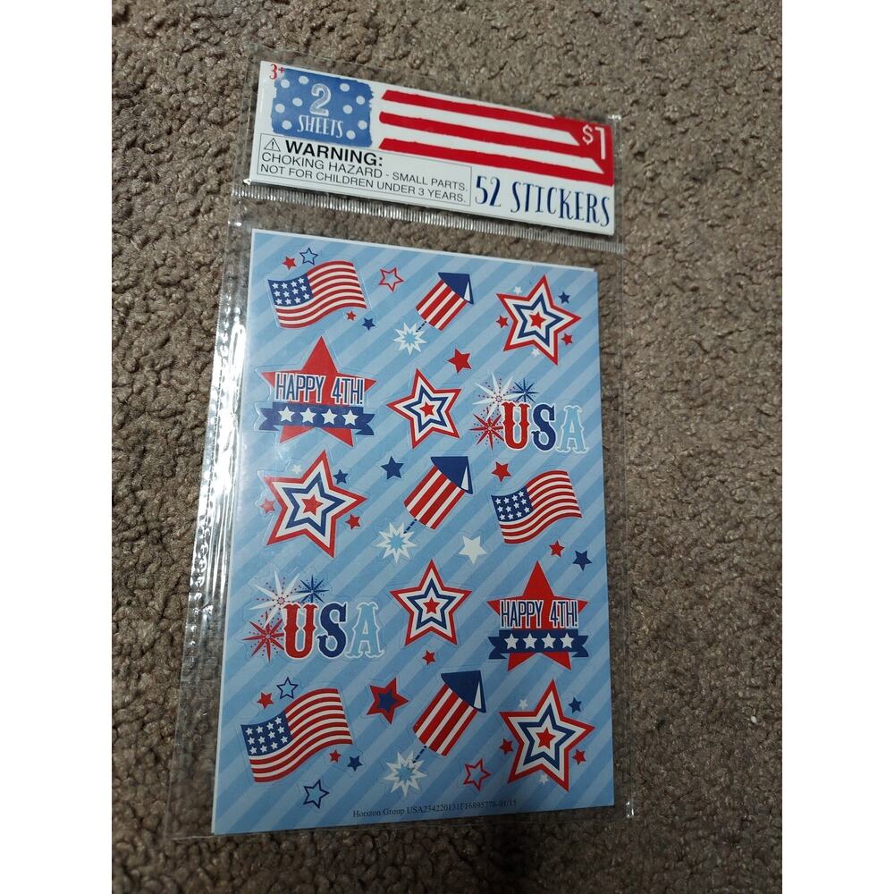 New Horizon Group USA 4th Of July Stickers 2 Sheets 52 Stickers